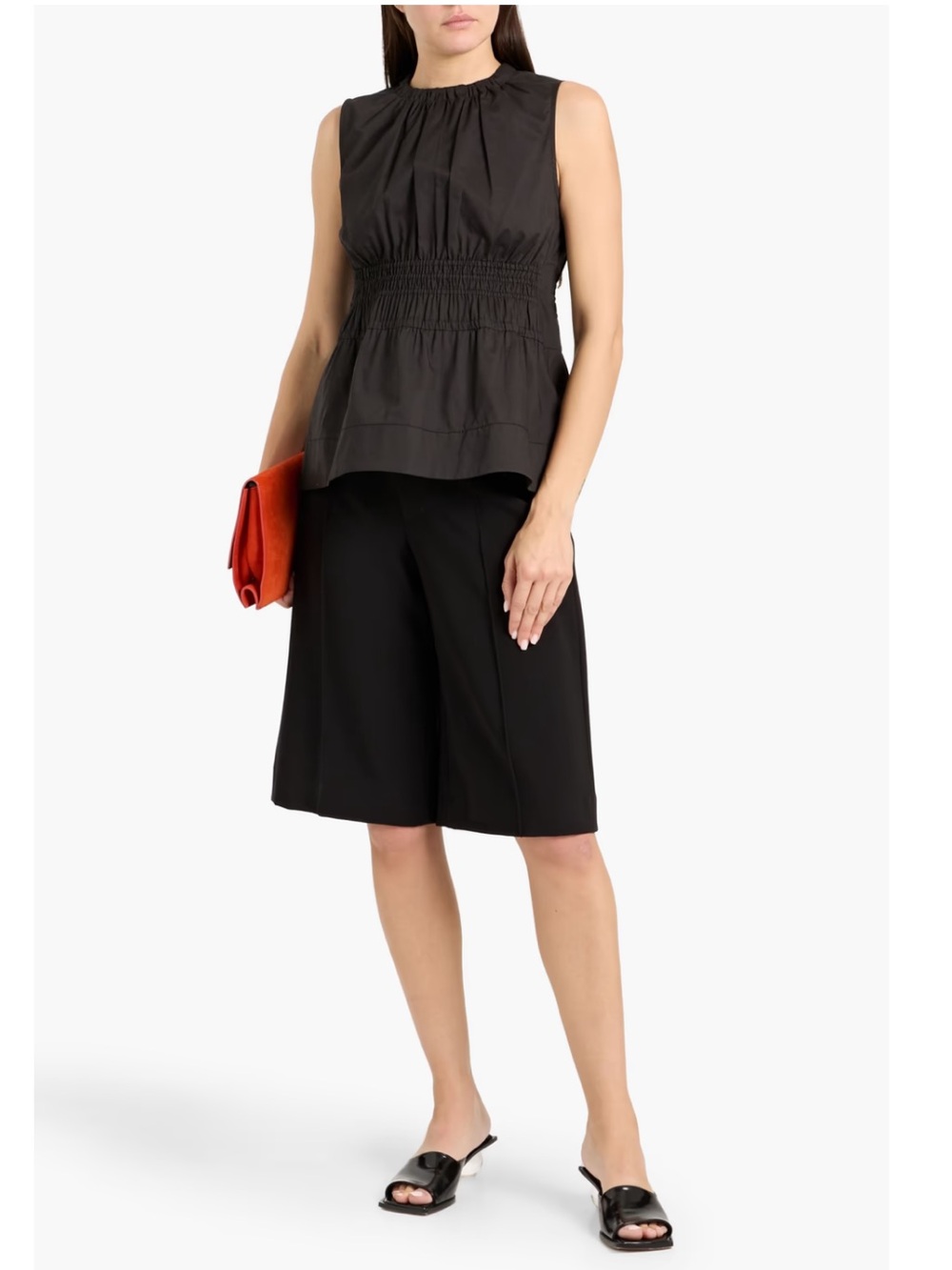 PROENZA SCHOULER White Label Birdie Shirred Cotton Poplin Blouse in Black - Picture 3 of 14